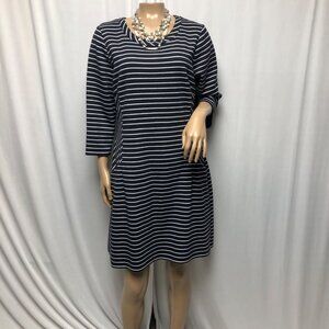 Nina Leonard Dress Womens Size Large Navy White Striped Knit Comfy Nautical